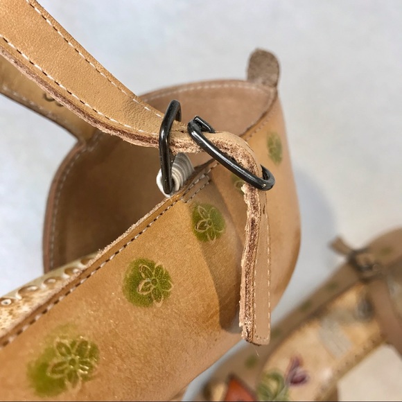 Genuine leather floral summer open toe sandals tan heels with strap Infinity - Picture 5 of 15